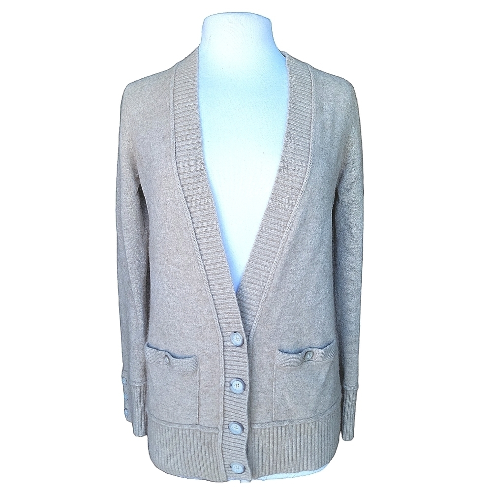 Club Monaco | Women's Italian Cashmere Tan Button Front V-Neck Cardigan - Size M